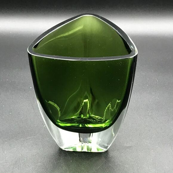 Vintage Mid-Century Modern Kronos Art Crystal Green Glass Vase Made in Poland - Picture 2 of 8